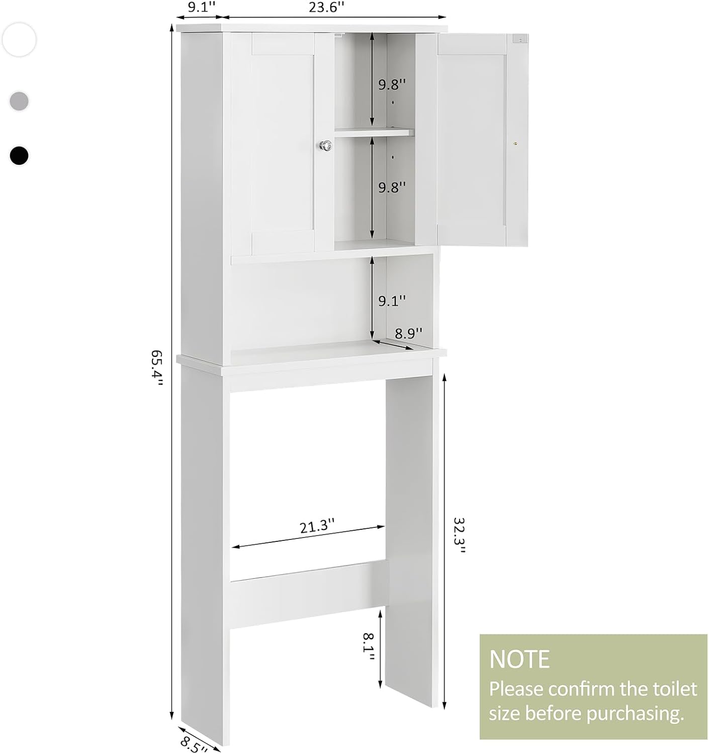 Meilocar Over The Toilet Storage Cabinet, Bathroom Storage Organizer Over Toilet, Space Saver W/Adjustable Shelf & Open Shelf, White