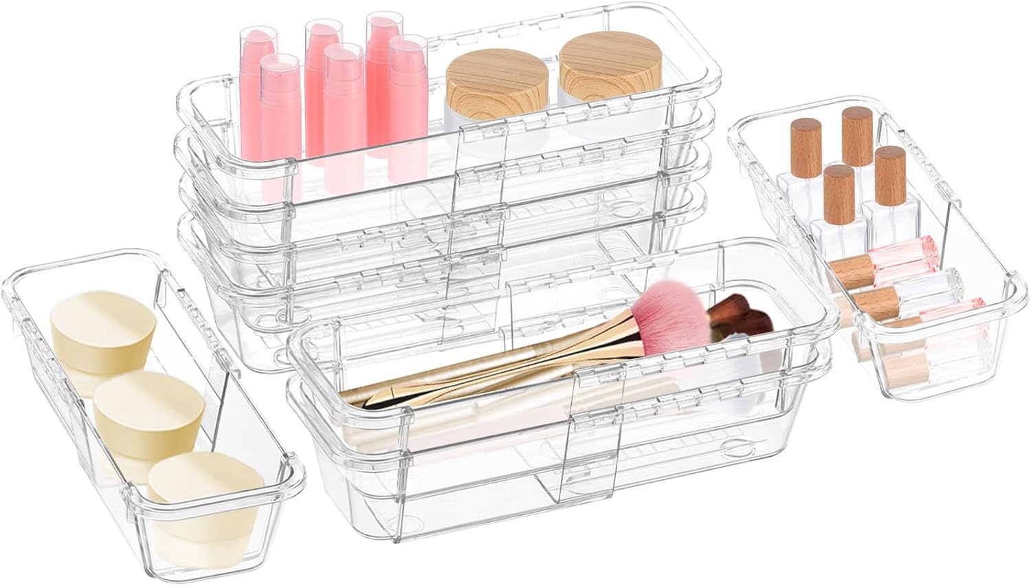 15 Pcs Extendable Clear Drawer Organizer, All Adjustable Vanity Storage Box, 2-Size Desk Drawer Organizer, Acrylic Storage Bins for Makeup, Cosmetic, Bedroom Dressers Tool Organizer for Gadgets