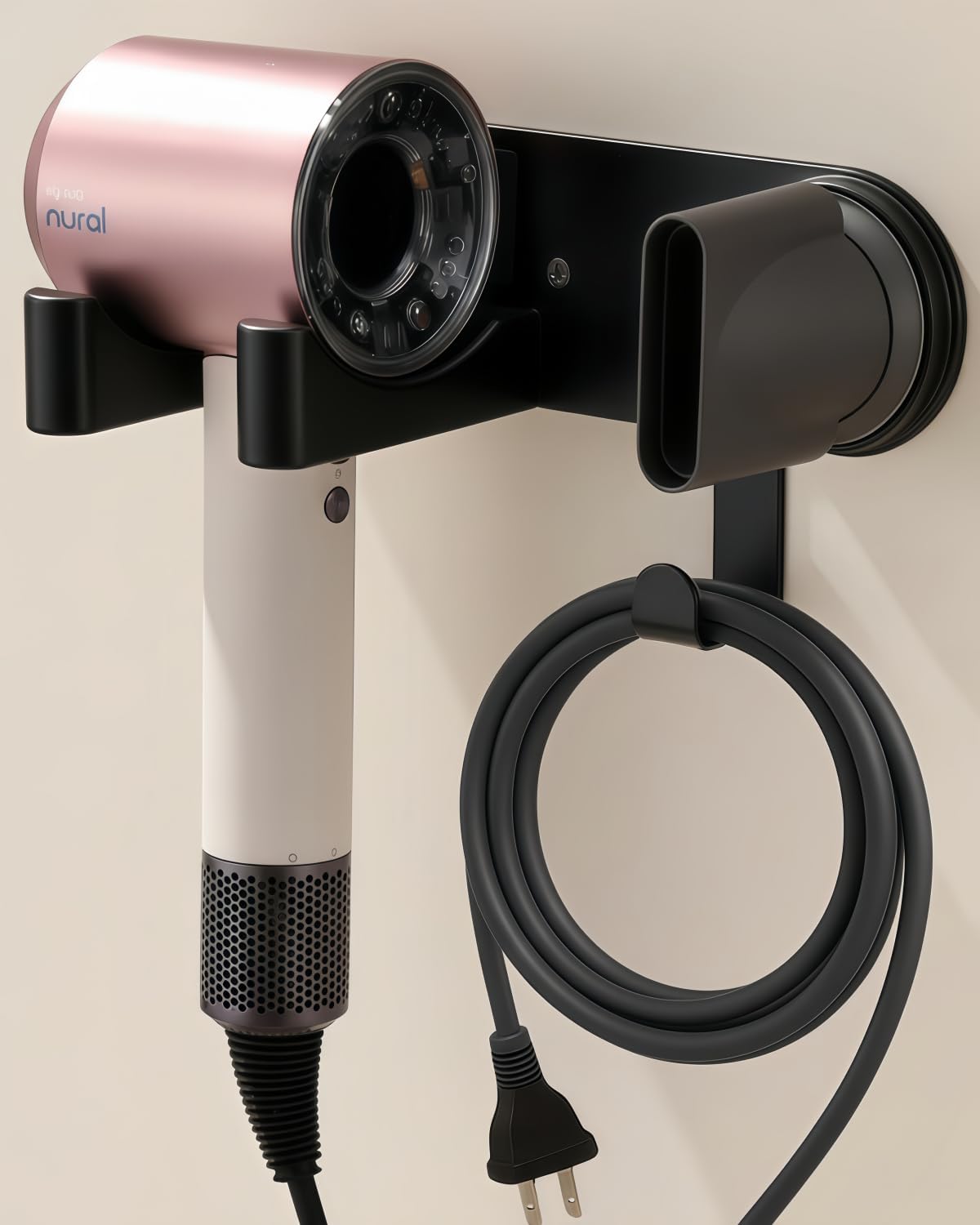 Dyson Hair Dryer Holder, Wall Mounted Aluminum Alloy Hair Dryer Wall Mount for Supersonic/Nural, Dyson Blow Dryer Holder with 3 Magnetic Rings for Salon & Bathroom White UEMUSI