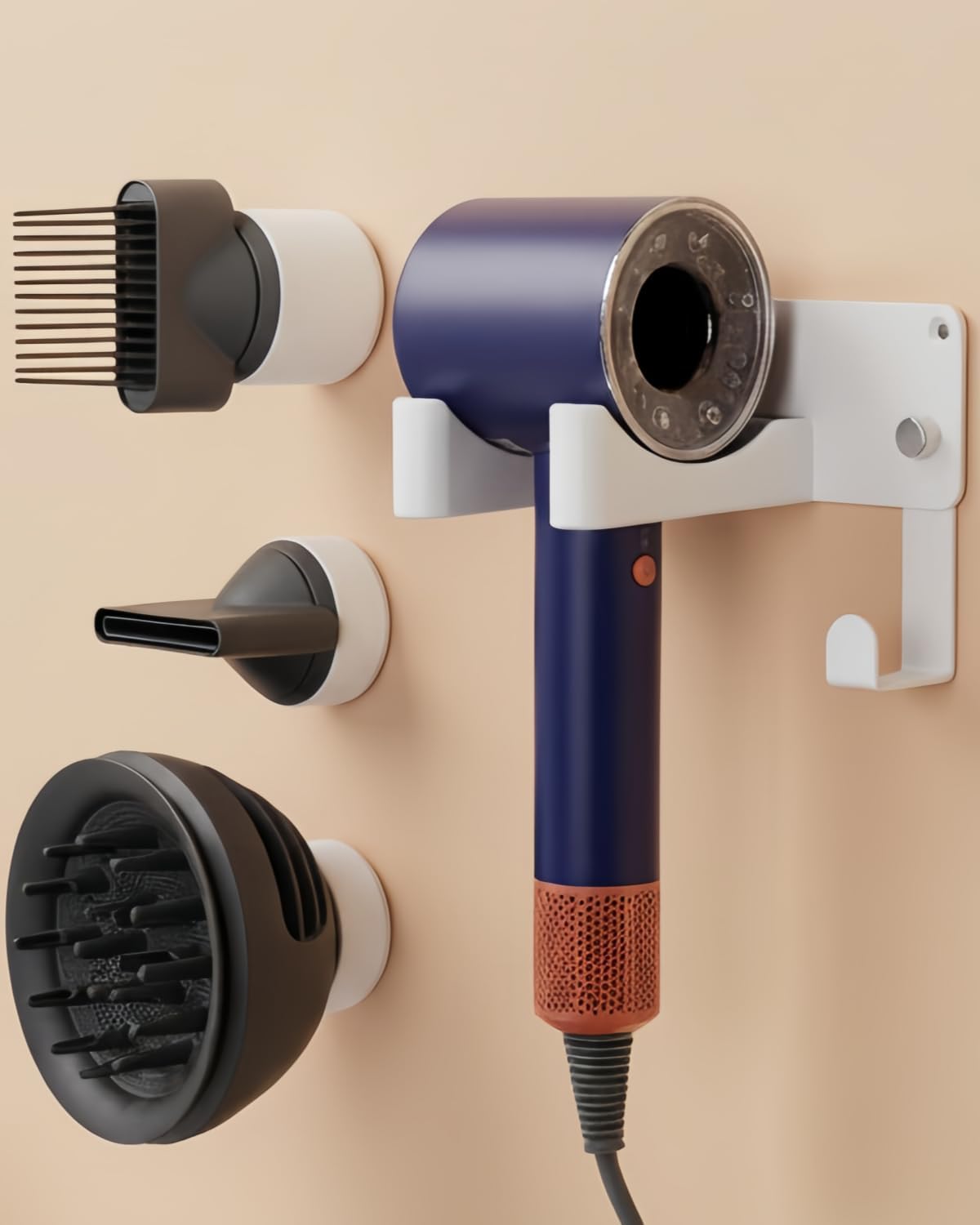 Dyson Hair Dryer Holder Wall Mount, Dyson Blow Dryer Holder for Dyson Attachments, Durable Aluminum Alloy Hair Dryer Wall Mount Hanger for Dyson Attachments Design for Bathroom Black