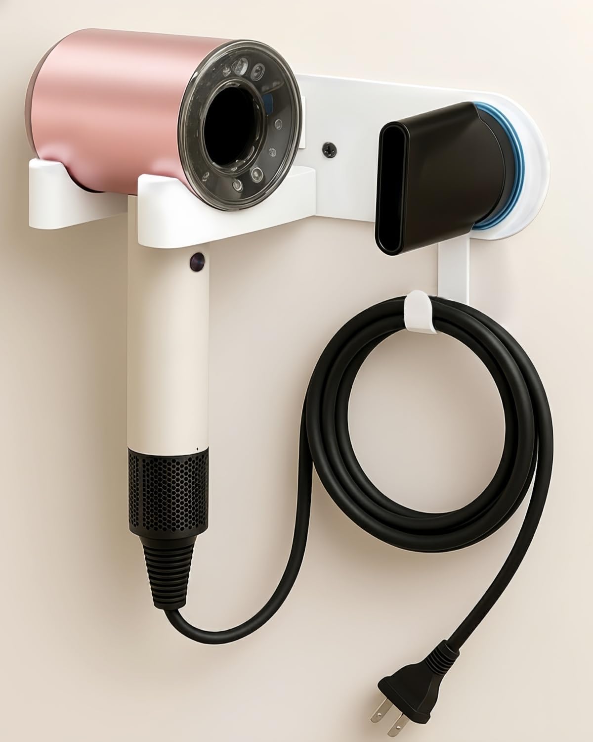 Dyson Hair Dryer Holder, Wall Mounted Aluminum Alloy Hair Dryer Wall Mount for Supersonic/Nural, Dyson Blow Dryer Holder with 3 Magnetic Rings for Salon & Bathroom White UEMUSI