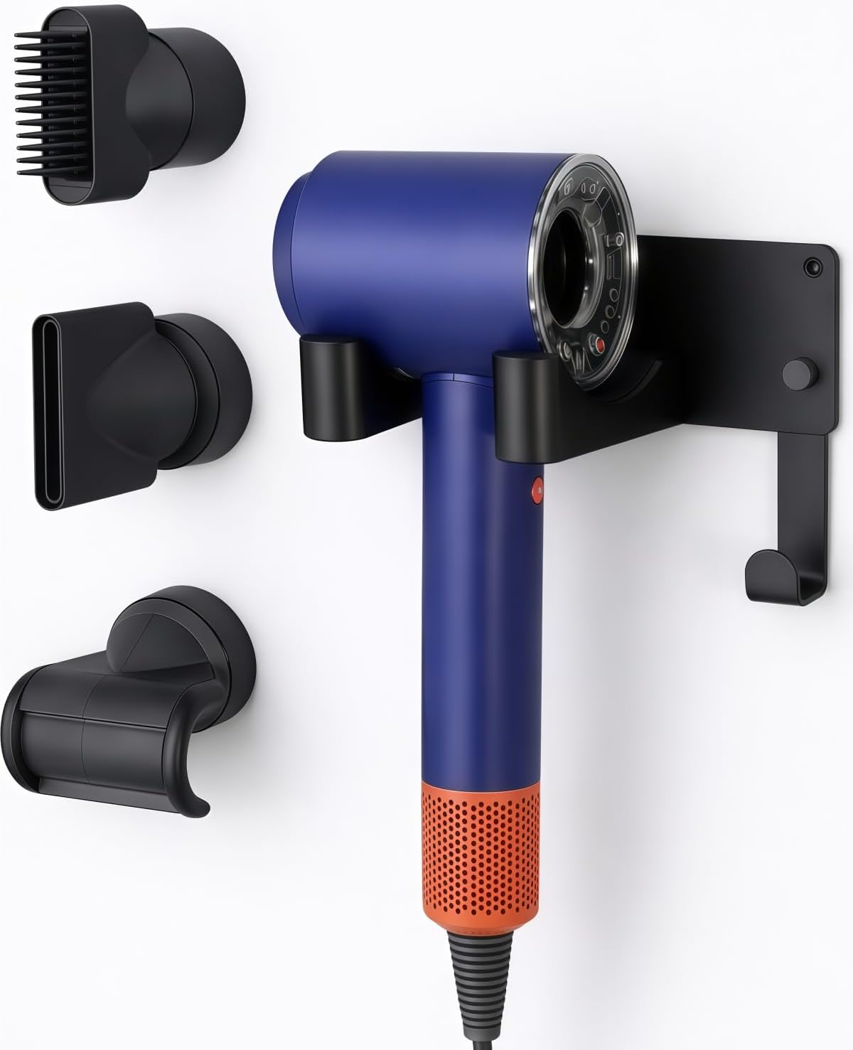 Dyson Hair Dryer Holder Wall Mount, Dyson Blow Dryer Holder for Dyson Attachments, Durable Aluminum Alloy Hair Dryer Wall Mount Hanger for Dyson Attachments Design for Bathroom Black