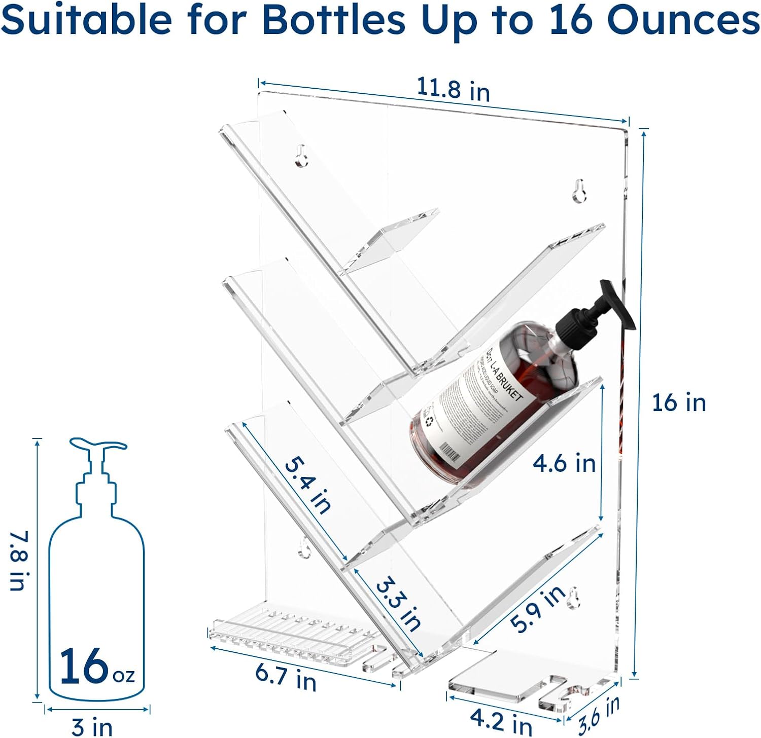 AITEE Acrylic Shower Caddy Organizer for Bathroom, Clear Shampoo Holder Organizer Shelf Wall Mounted, No Drilling and Rustproof, Sturdy and Durable