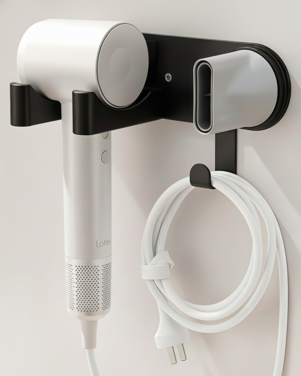 Dyson Hair Dryer Holder Wall Mount, Dyson Blow Dryer Holder for Dyson Attachments, Durable Aluminum Alloy Hair Dryer Wall Mount Hanger for Dyson Attachments Design for Bathroom Black