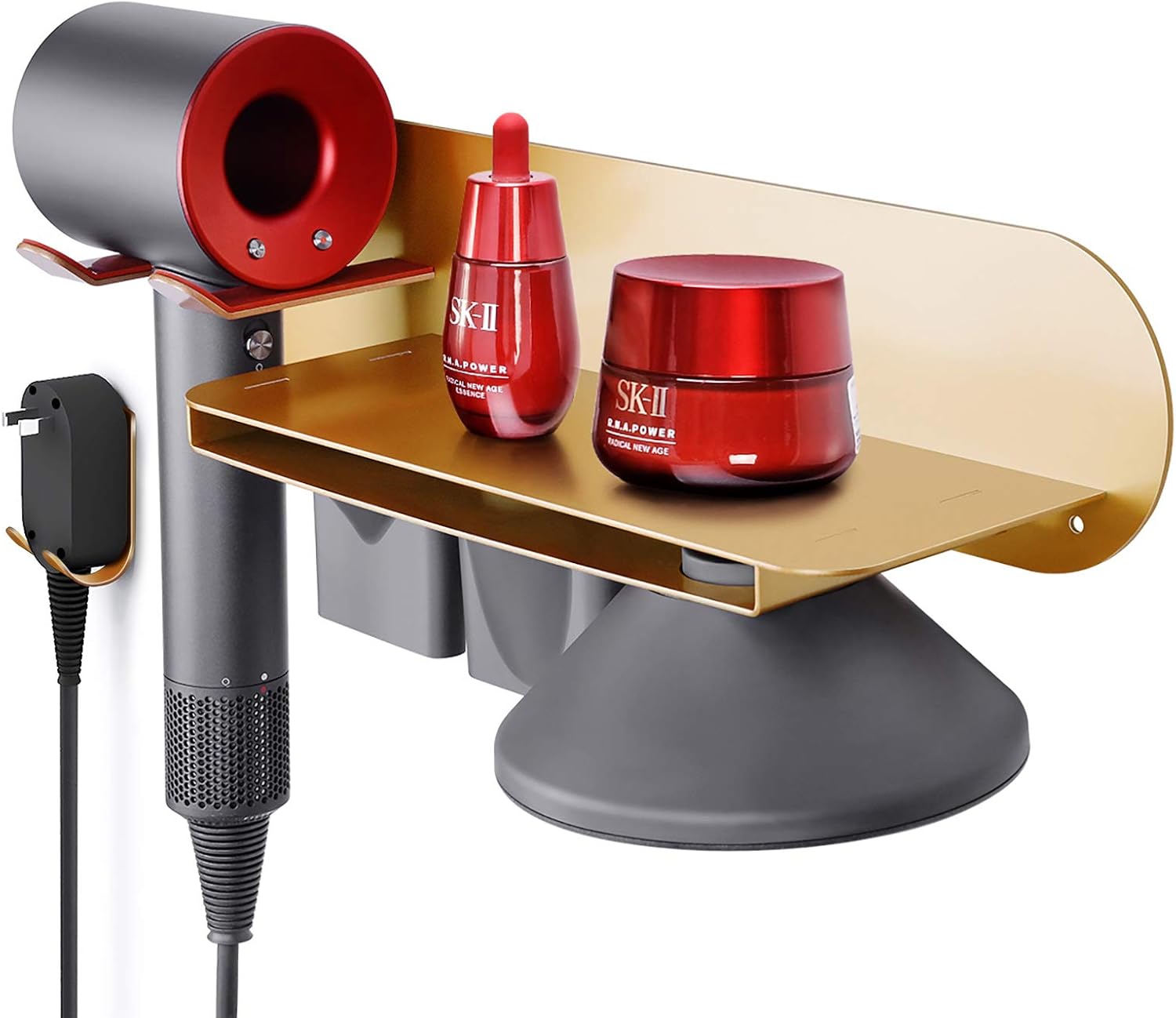 FLE Hair Dryer Holder Wall Mounted with Shelf - Hair Dryer Holder Rack Organizer Compatible for Dyson Supersonic Hair Dryer,Black