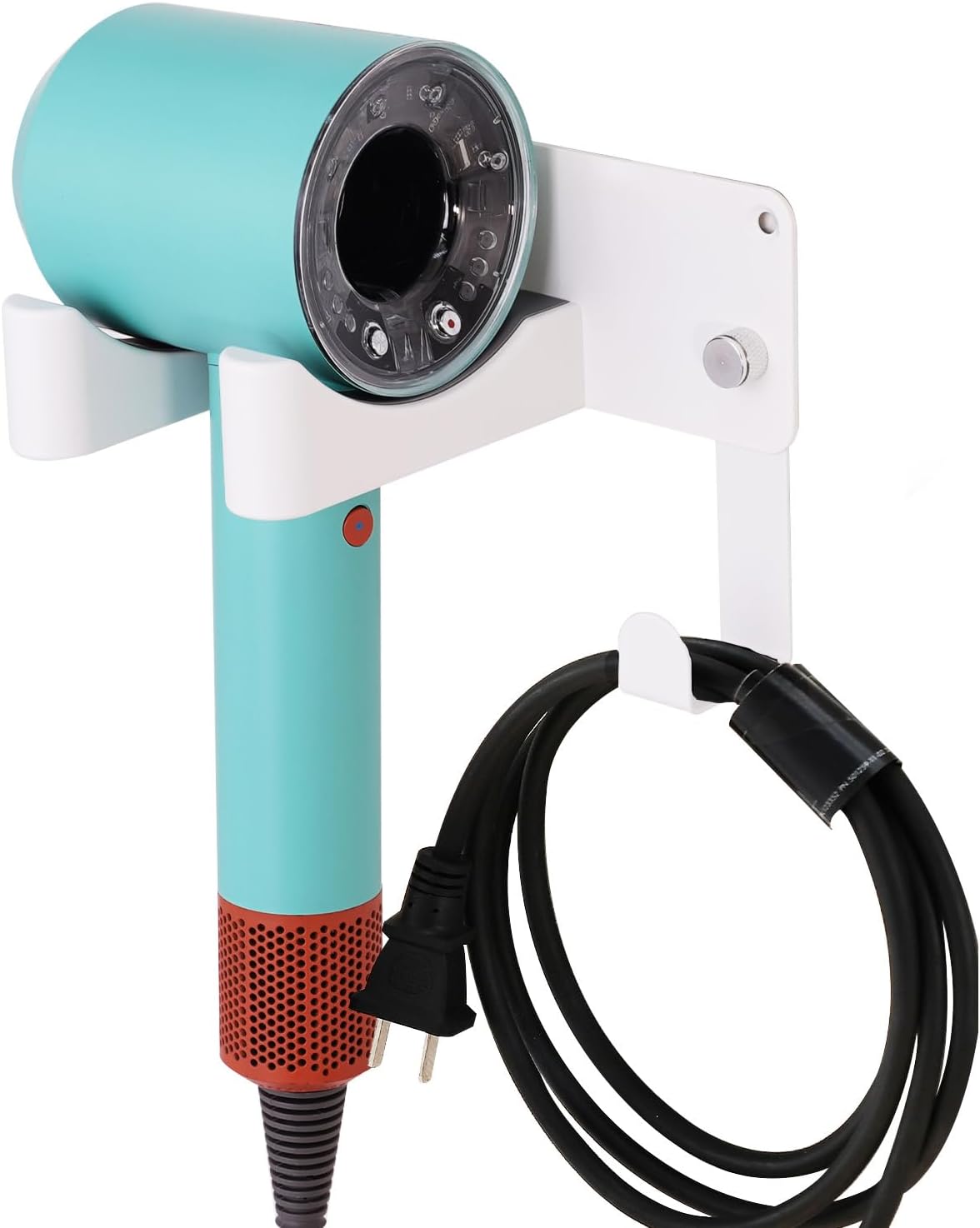 Dyson Hair Dryer Holder, Wall Mounted Aluminum Alloy Hair Dryer Wall Mount for Supersonic/Nural, Dyson Blow Dryer Holder with 3 Magnetic Rings for Salon & Bathroom White UEMUSI