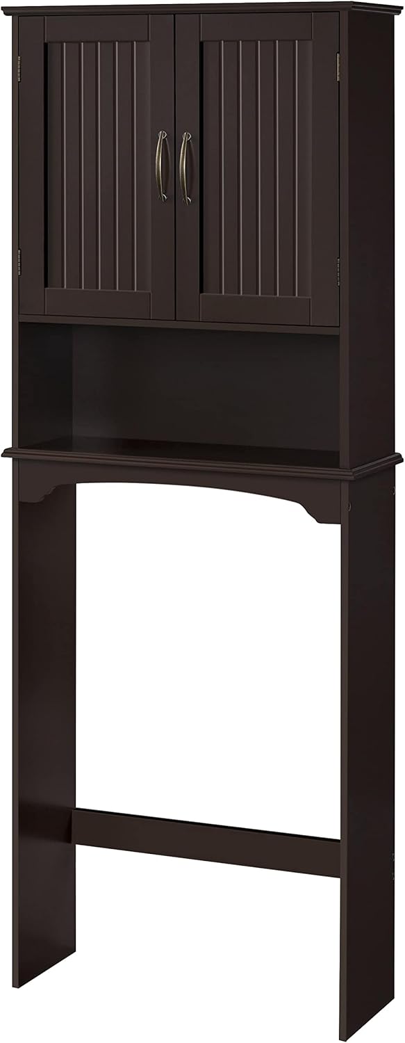 Yaheetech Over The Toilet Cabinet, Double Door Bathroom Storage Organizer, Toilet Rack with Inner Adjustable Shelf and Open Storage Shelf, White