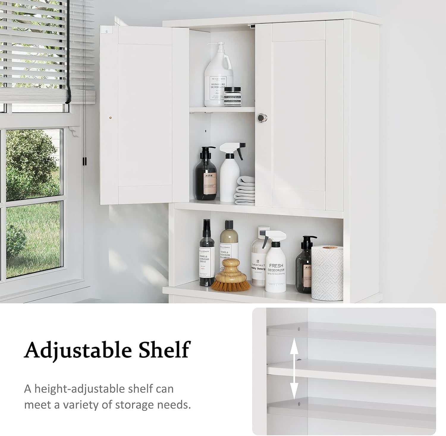 Meilocar Over The Toilet Storage Cabinet, Bathroom Storage Organizer Over Toilet, Space Saver W/Adjustable Shelf & Open Shelf, White