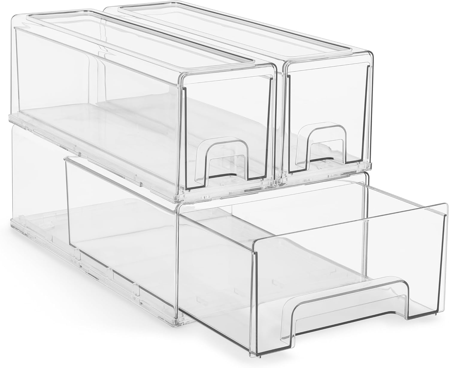 Sorbus Small Wide Clear Stackable Storage Drawers – 2-Pack Plastic Organizer Bins with Handles – Stackable Pull-Out Storage Drawers for Closet, Pantry, Office, Bathroom, Craft, and Toy Organization