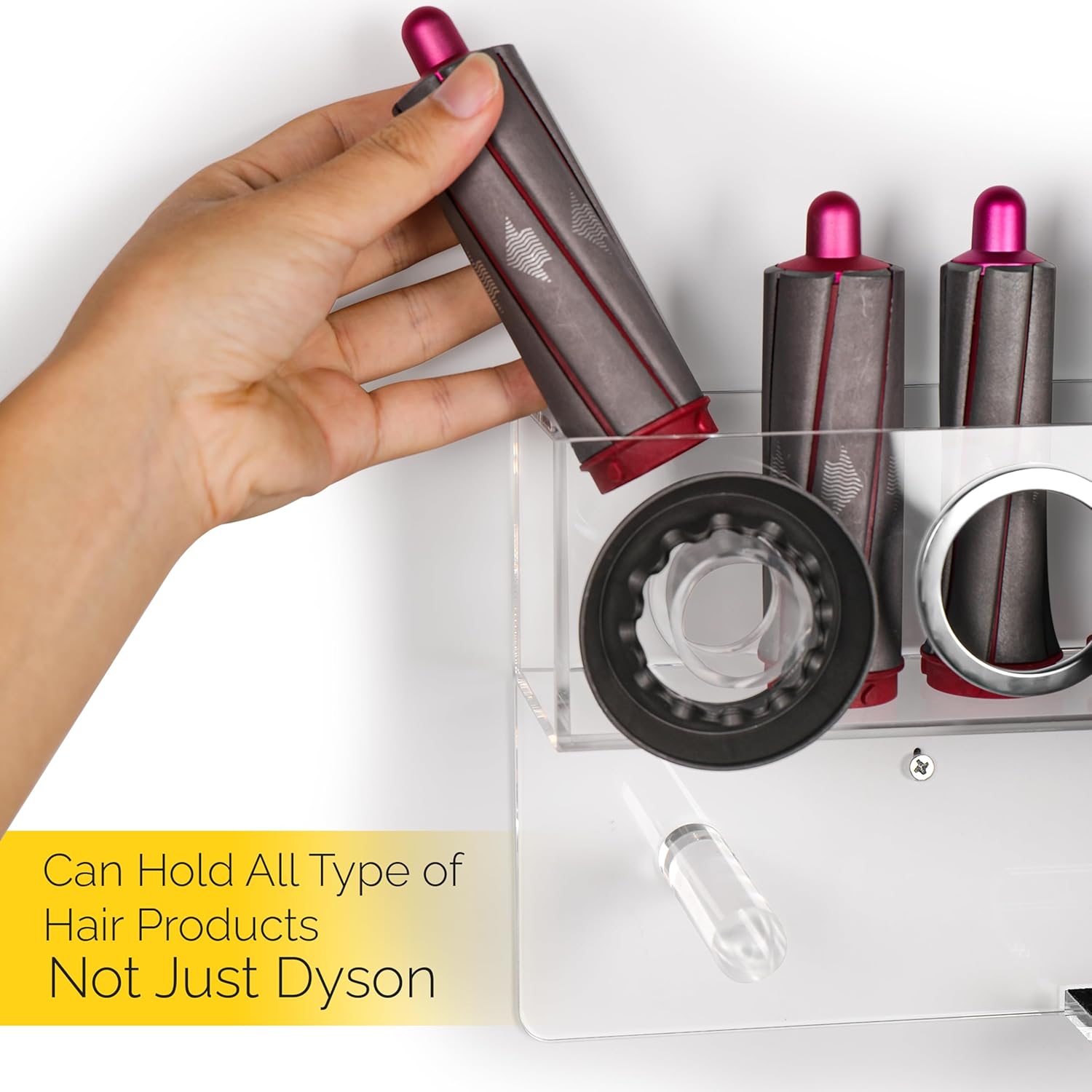 Luxurious Acrylic Wall Mount Airwrap Holder with Power Cables Holding Ability – Sturdy Magnetic Storage Rack Compatible for Dyson Air wrap, Wand Barrels Brushes, Diffuser Nozzles