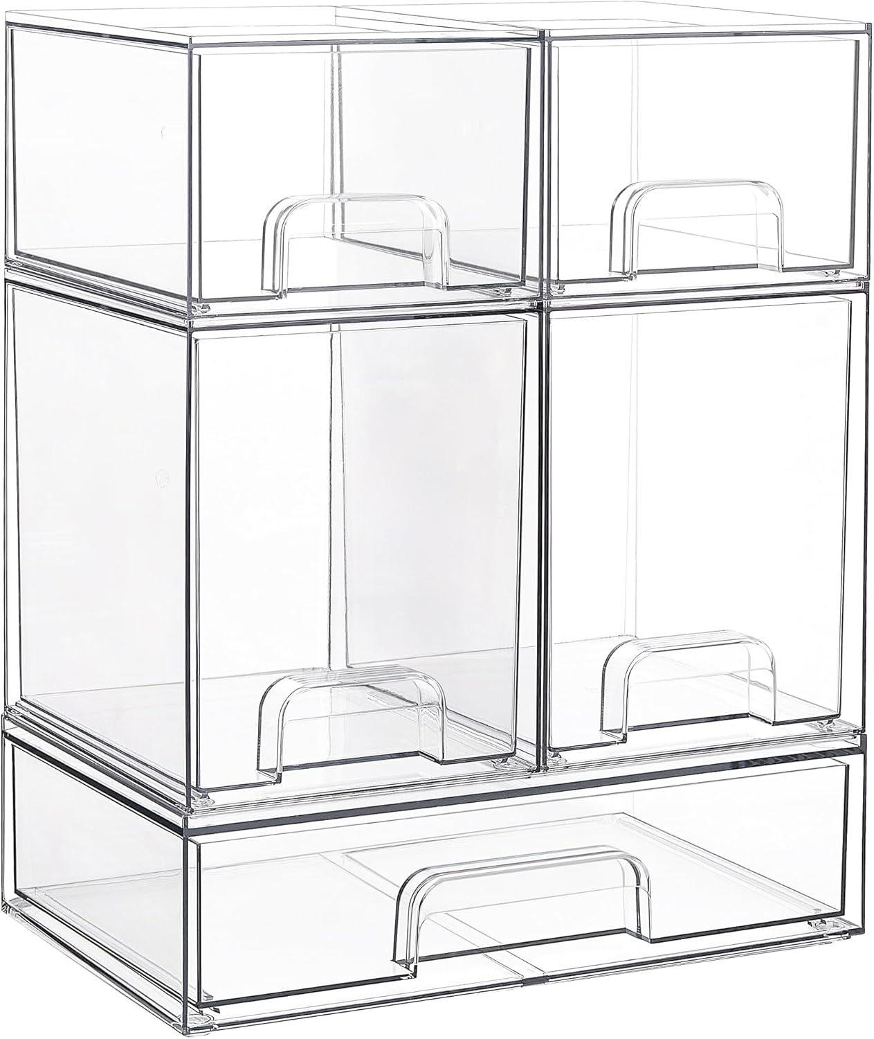 Vtopmart Stackable Storage Drawers Set of 4, Clear Plastic Organizer Bins for Bathroom Supplies,Ideal for Cabinet,Pantry,Laundry Room Organization