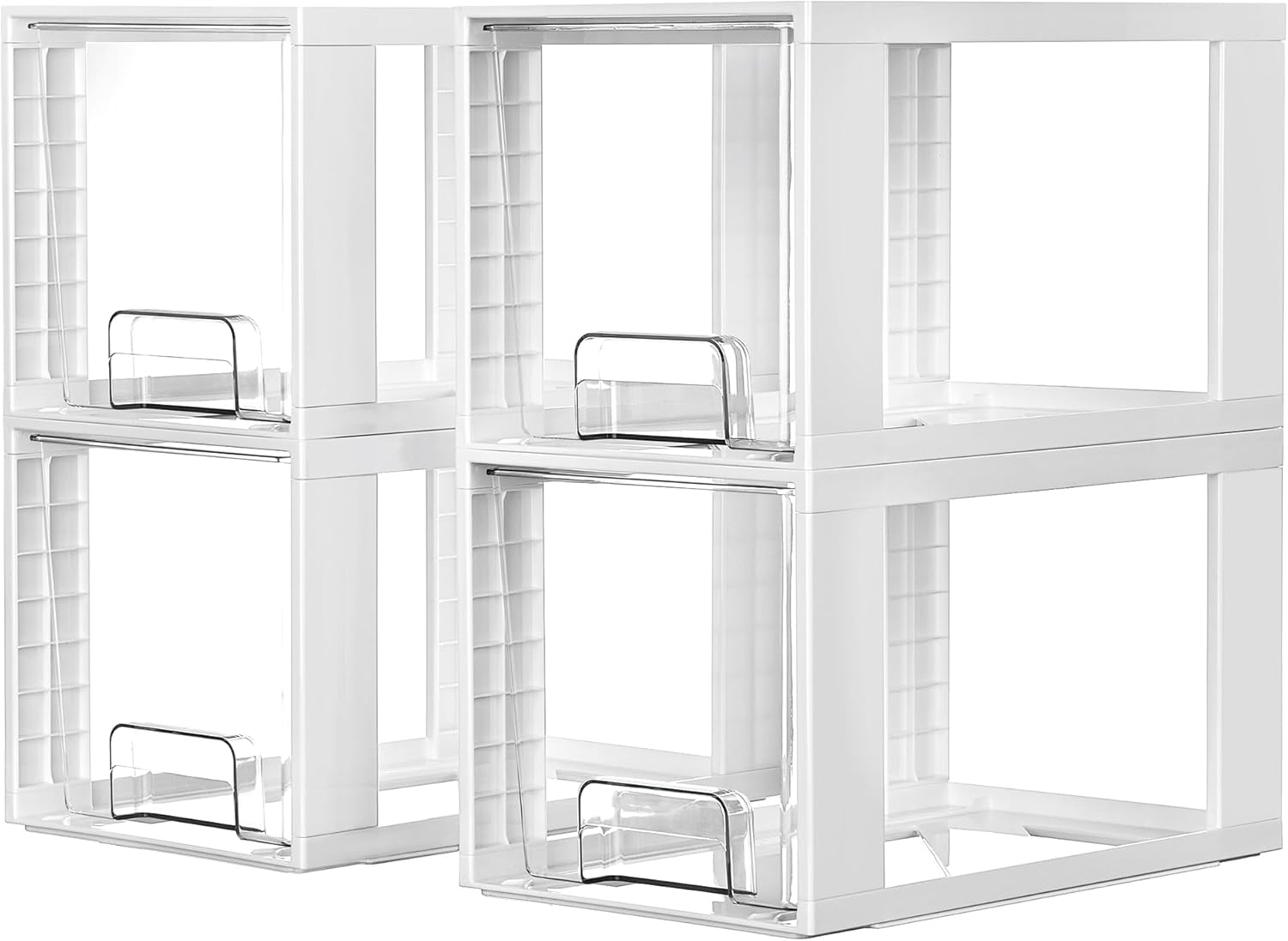 Vtopmart 4 Pack Large Stackable Storage Drawers,Easily Assemble Acrylic Bathroom Closet Undersink Organizers and Storage,Plastic Bins for Kitchen Cabinets,Pantry,Makeup,Medicine Organization