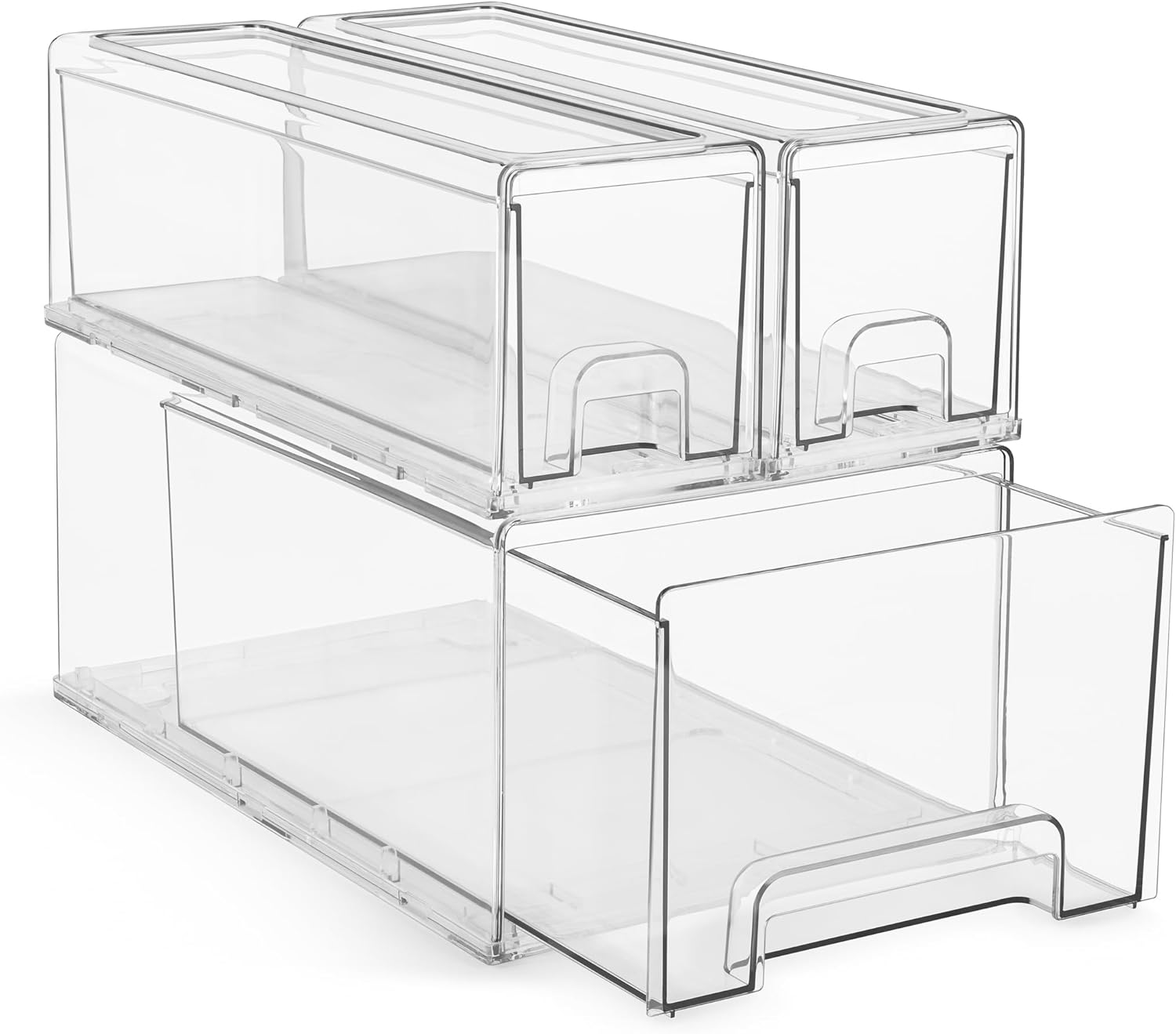 Sorbus Small Wide Clear Stackable Storage Drawers – 2-Pack Plastic Organizer Bins with Handles – Stackable Pull-Out Storage Drawers for Closet, Pantry, Office, Bathroom, Craft, and Toy Organization