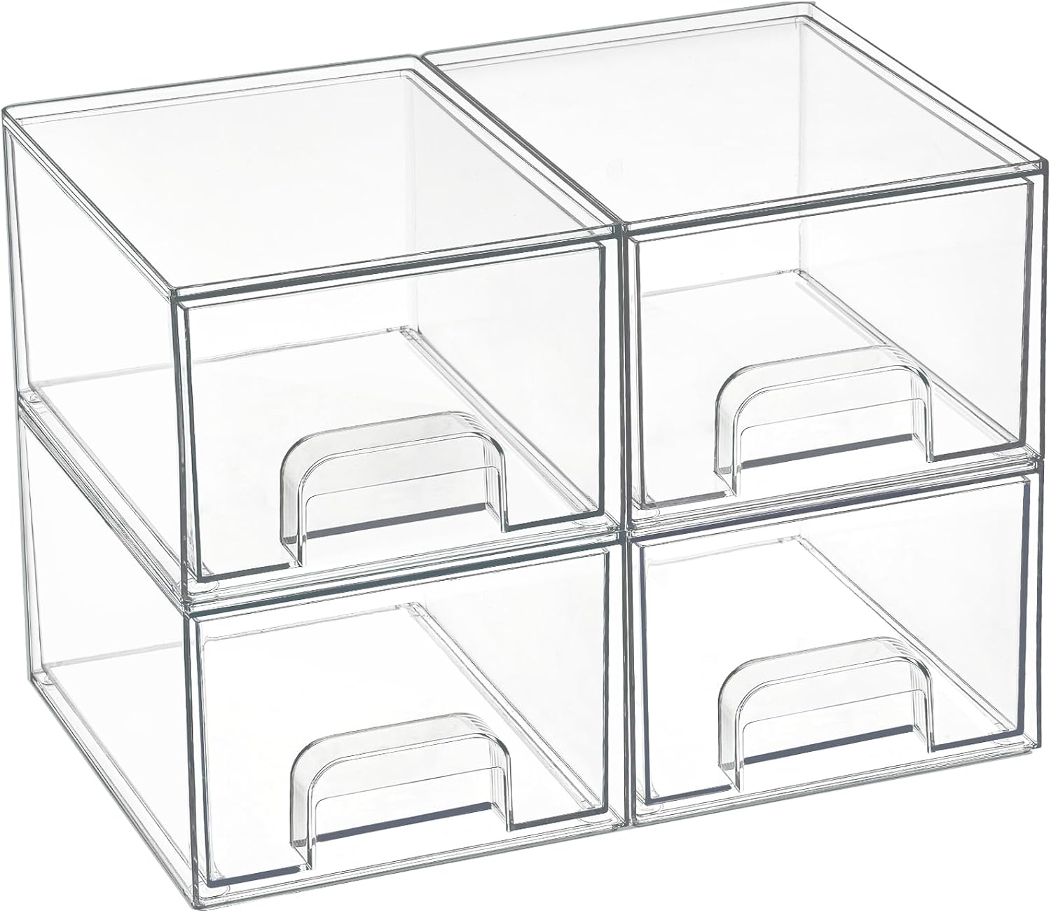 Vtopmart 4Pack Small Stackable Storage Drawers, Bathroom Makeup Organizer,Plastic Storage Bins For Vanity, Undersink, Kitchen Cabinets, Pantry, Home Organization(White)