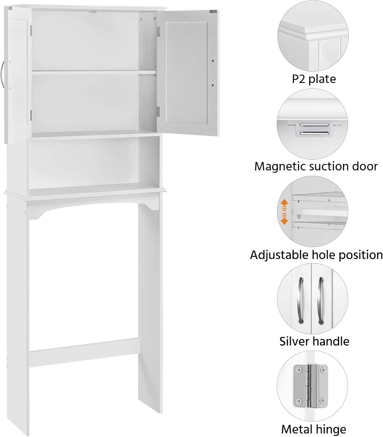 Yaheetech Over The Toilet Cabinet, Double Door Bathroom Storage Organizer, Toilet Rack with Inner Adjustable Shelf and Open Storage Shelf, White
