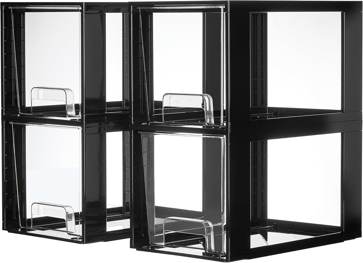 Vtopmart 4 Pack Large Stackable Storage Drawers,Easily Assemble Acrylic Bathroom Closet Undersink Organizers and Storage,Plastic Bins for Kitchen Cabinets,Pantry,Makeup,Medicine Organization