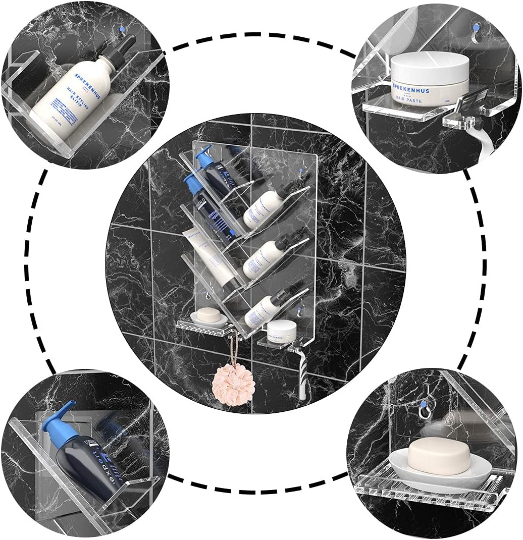 AITEE Acrylic Shower Caddy Organizer for Bathroom, Clear Shampoo Holder Organizer Shelf Wall Mounted, No Drilling and Rustproof, Sturdy and Durable