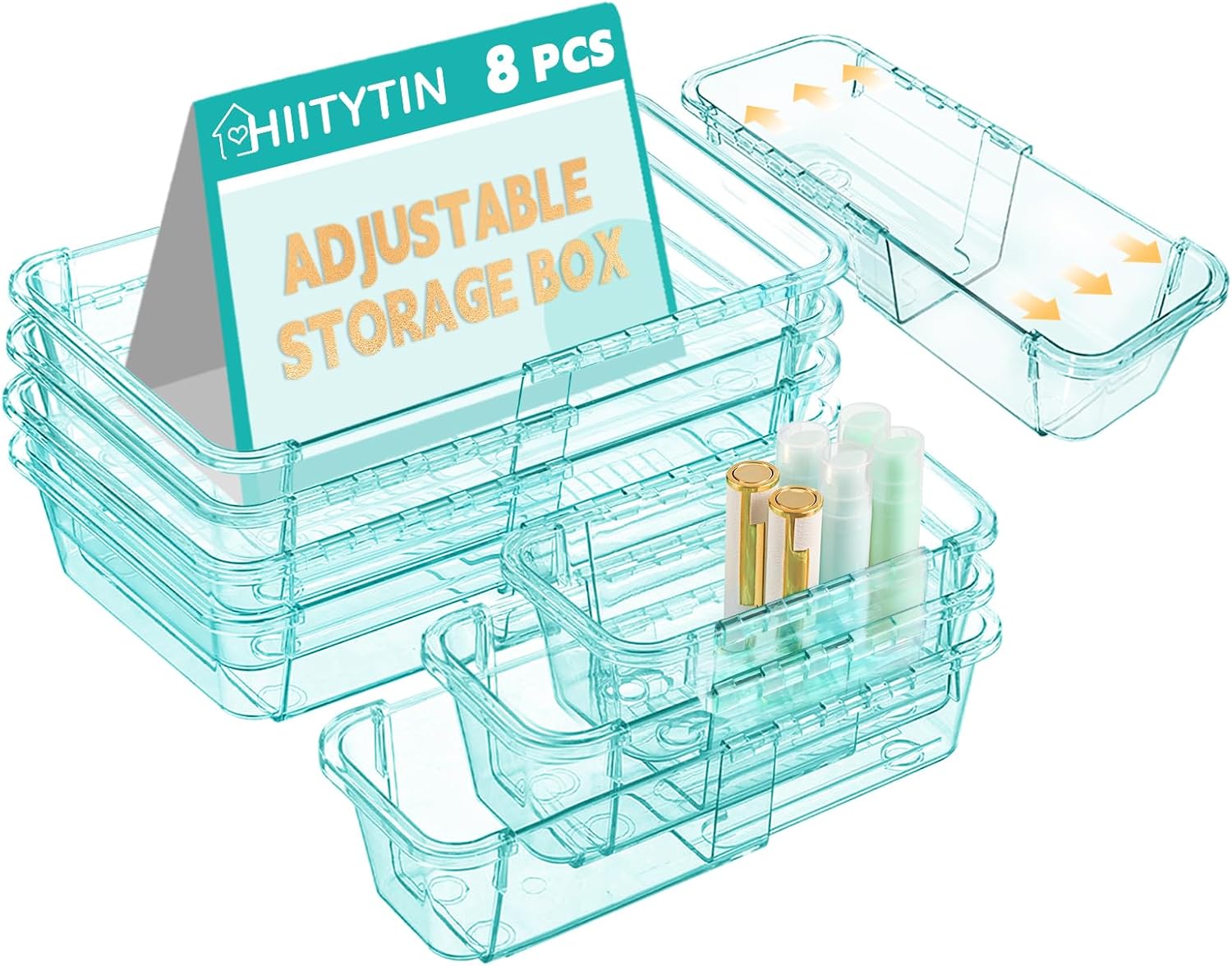 15 Pcs Extendable Clear Drawer Organizer, All Adjustable Vanity Storage Box, 2-Size Desk Drawer Organizer, Acrylic Storage Bins for Makeup, Cosmetic, Bedroom Dressers Tool Organizer for Gadgets