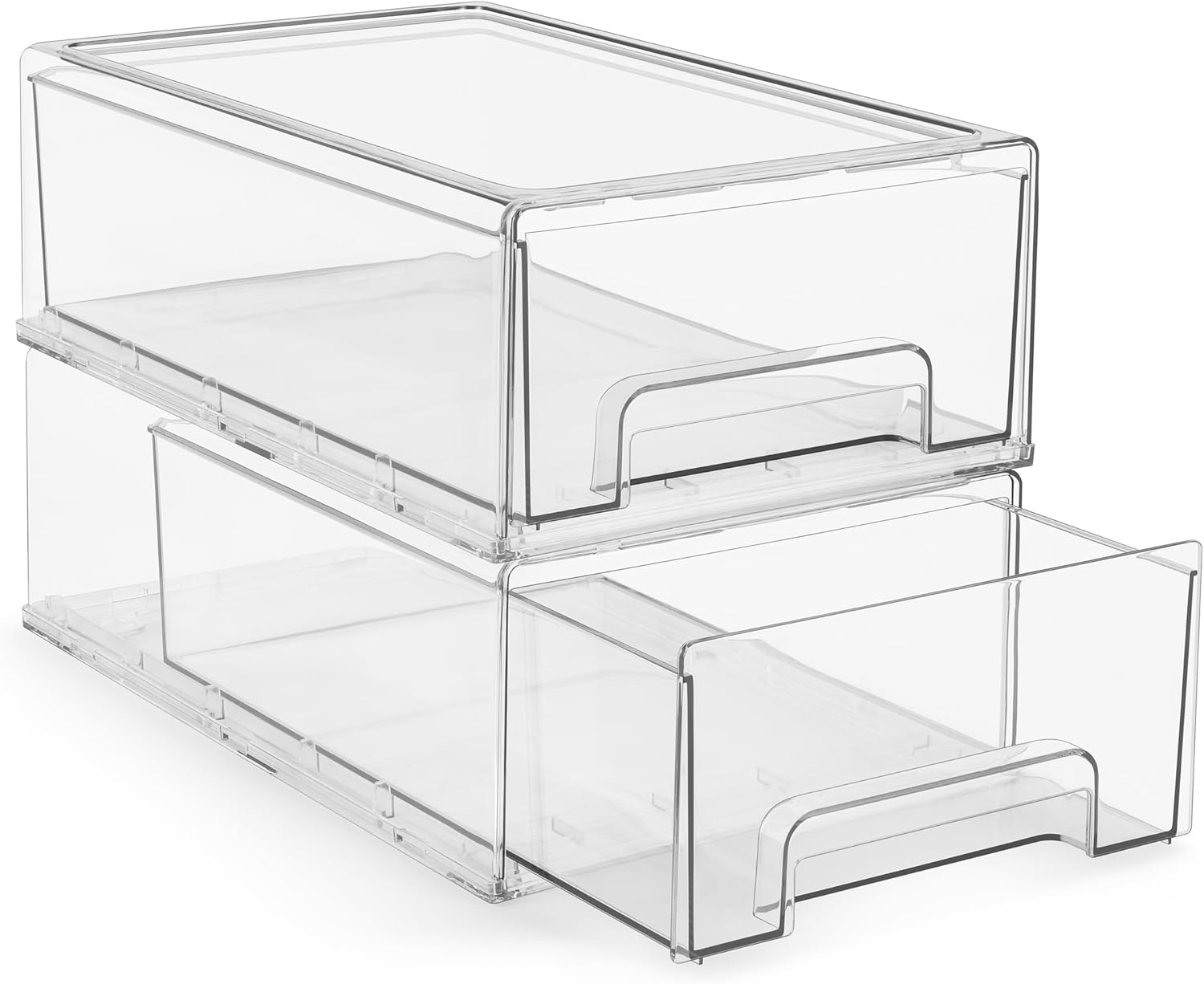 Sorbus Small Wide Clear Stackable Storage Drawers – 2-Pack Plastic Organizer Bins with Handles – Stackable Pull-Out Storage Drawers for Closet, Pantry, Office, Bathroom, Craft, and Toy Organization