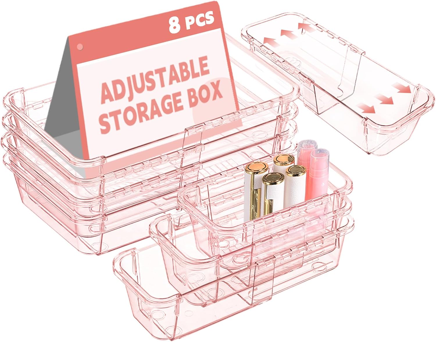 15 Pcs Extendable Clear Drawer Organizer, All Adjustable Vanity Storage Box, 2-Size Desk Drawer Organizer, Acrylic Storage Bins for Makeup, Cosmetic, Bedroom Dressers Tool Organizer for Gadgets