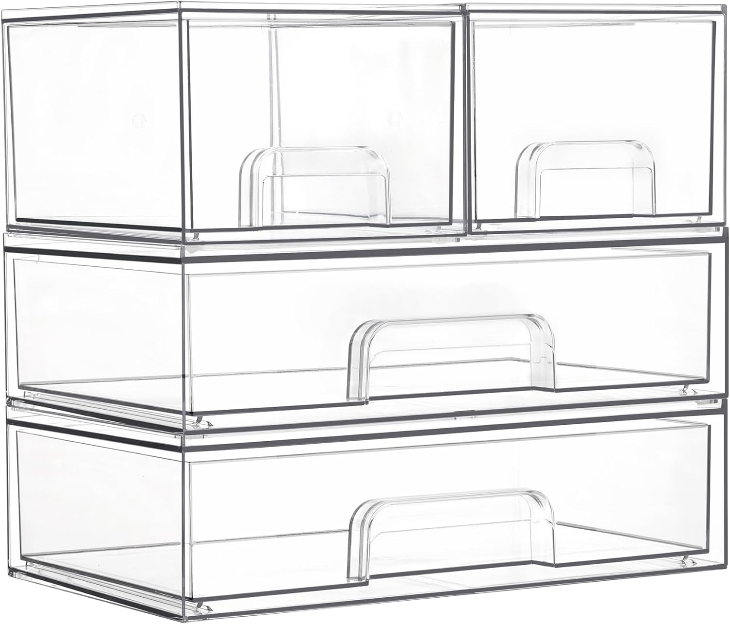 Vtopmart Stackable Storage Drawers Set of 4, Clear Plastic Organizer Bins for Bathroom Supplies,Ideal for Cabinet,Pantry,Laundry Room Organization