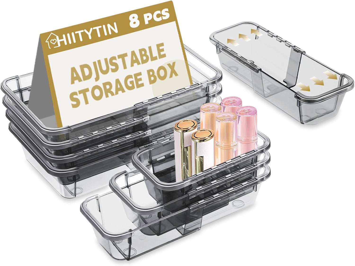 15 Pcs Extendable Clear Drawer Organizer, All Adjustable Vanity Storage Box, 2-Size Desk Drawer Organizer, Acrylic Storage Bins for Makeup, Cosmetic, Bedroom Dressers Tool Organizer for Gadgets