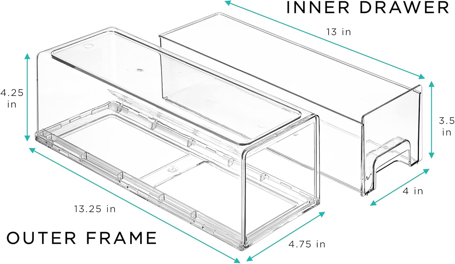 Sorbus Small Wide Clear Stackable Storage Drawers – 2-Pack Plastic Organizer Bins with Handles – Stackable Pull-Out Storage Drawers for Closet, Pantry, Office, Bathroom, Craft, and Toy Organization