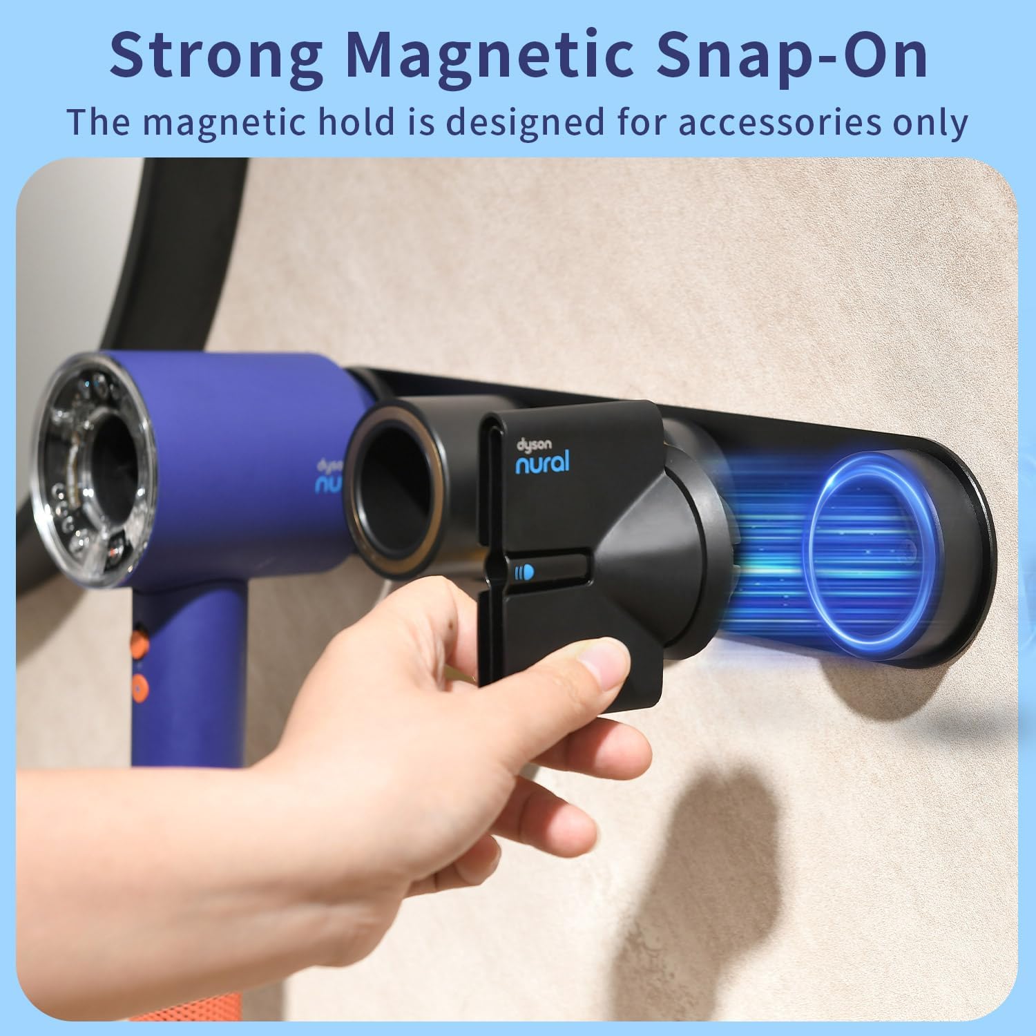 Dyson Hair Dryer Holder Wall Mount, Dyson Blow Dryer Holder for Dyson Attachments, Durable Aluminum Alloy Hair Dryer Wall Mount Hanger for Dyson Attachments Design for Bathroom Black