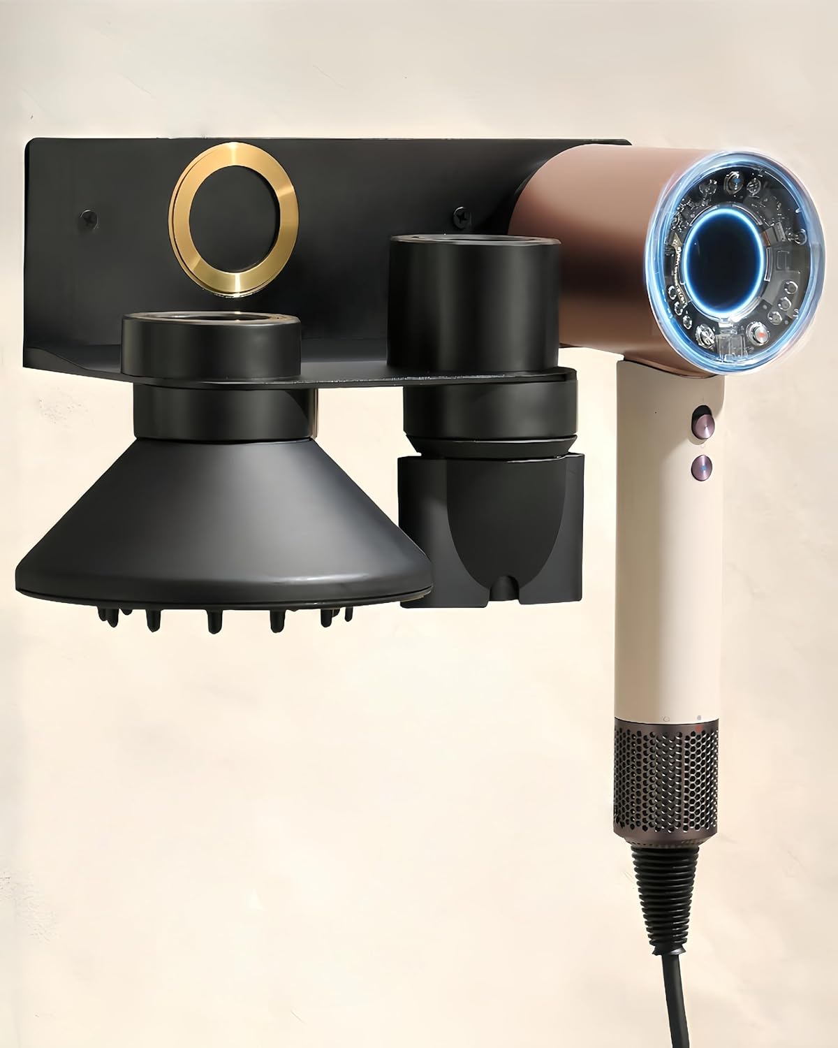 Dyson Hair Dryer Holder, Wall Mounted Aluminum Alloy Hair Dryer Wall Mount for Supersonic/Nural, Dyson Blow Dryer Holder with 3 Magnetic Rings for Salon & Bathroom White UEMUSI
