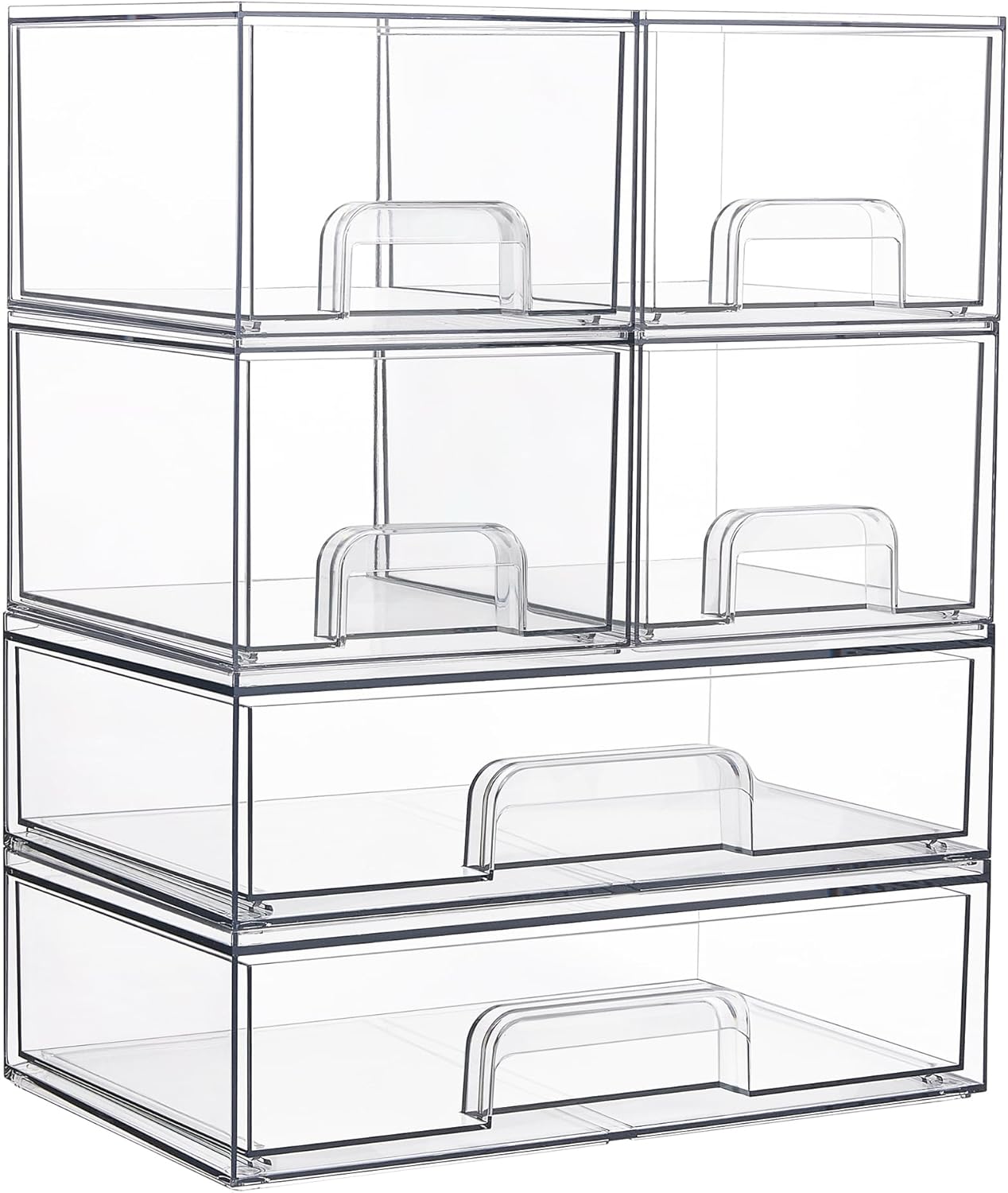 Vtopmart Stackable Storage Drawers Set of 4, Clear Plastic Organizer Bins for Bathroom Supplies,Ideal for Cabinet,Pantry,Laundry Room Organization