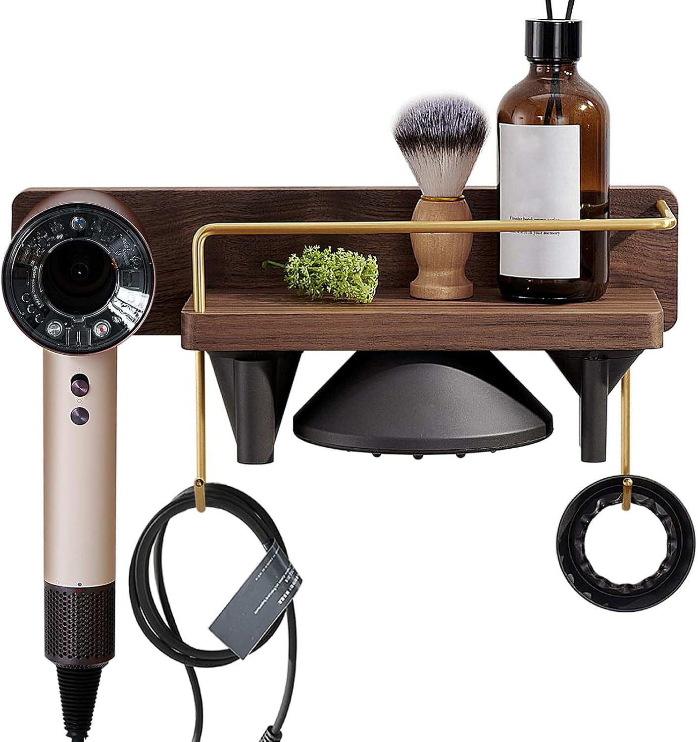 for Dyson Supersonic Hair Dryer Wall Mount Stand Holder, Blow Dryer Accessories and Attachments Organizer Storage Rack, Wood