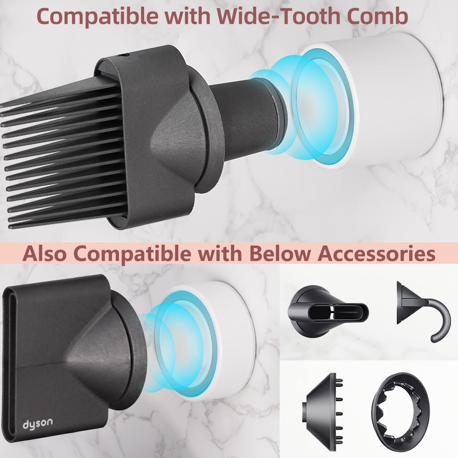 Dyson Hair Dryer Holder, Wall Mounted Aluminum Alloy Hair Dryer Wall Mount for Supersonic/Nural, Dyson Blow Dryer Holder with 3 Magnetic Rings for Salon & Bathroom White UEMUSI