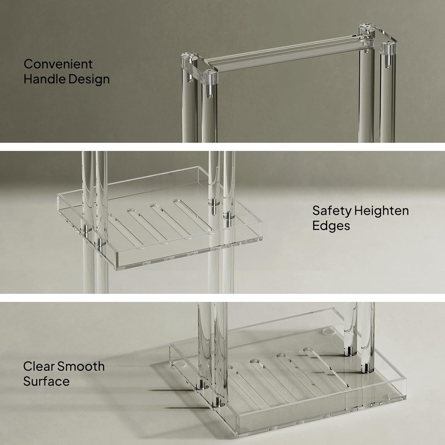 Aquiver Acrylic Standing Shower Caddy - 3 Tier Shower Organizer Stand with Handle - Corner Shower Caddy for Inside Bathroom, Bathtub, 11'' L x 10'' W x 34.6'' H, Clear