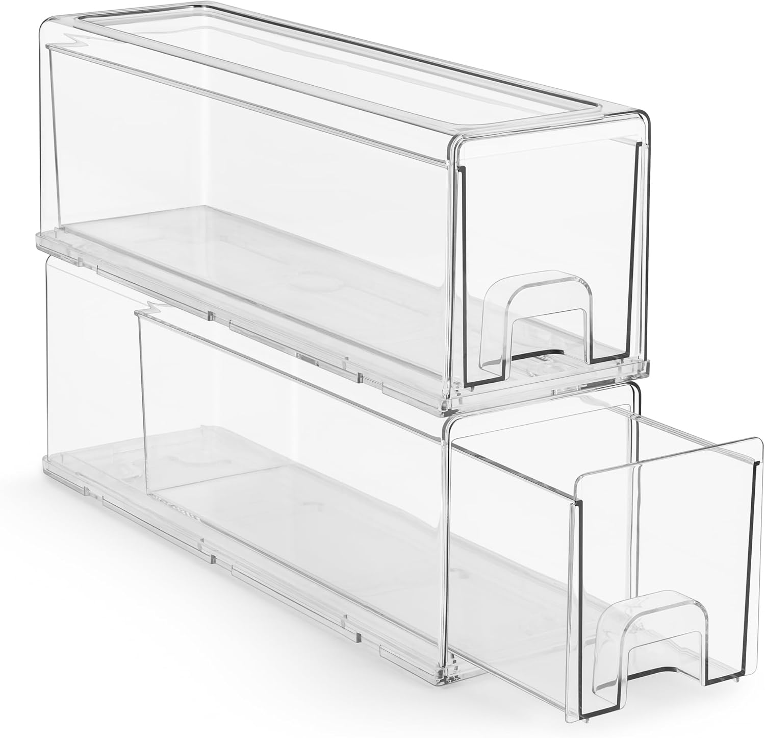 Sorbus Small Wide Clear Stackable Storage Drawers – 2-Pack Plastic Organizer Bins with Handles – Stackable Pull-Out Storage Drawers for Closet, Pantry, Office, Bathroom, Craft, and Toy Organization