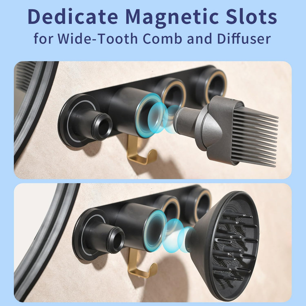 Dyson Hair Dryer Holder Wall Mount, Dyson Blow Dryer Holder for Dyson Attachments, Durable Aluminum Alloy Hair Dryer Wall Mount Hanger for Dyson Attachments Design for Bathroom Black