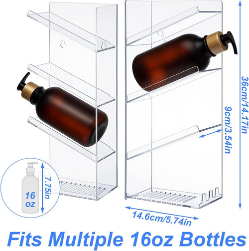 Acrylic Shower Shelves, 2 Pack Clear Wall Mounted Shower Caddy, Combination Shower Wall Organizer with Suction Cup Rustproof No Drilling