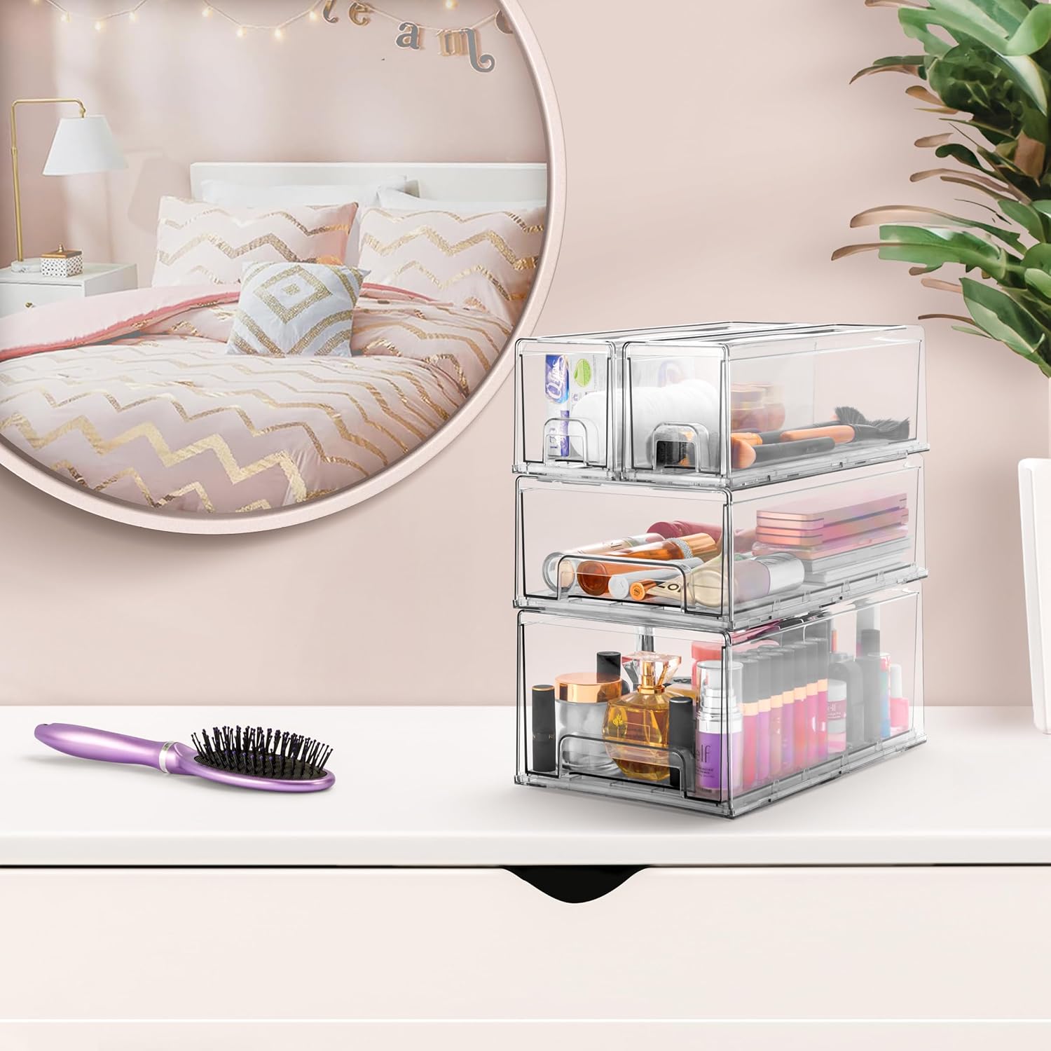 Sorbus Small Wide Clear Stackable Storage Drawers – 2-Pack Plastic Organizer Bins with Handles – Stackable Pull-Out Storage Drawers for Closet, Pantry, Office, Bathroom, Craft, and Toy Organization