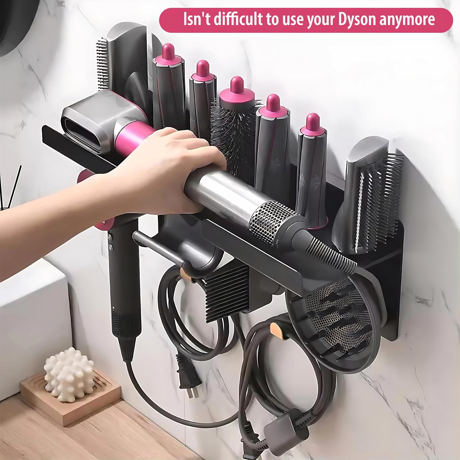 Upgraded 2-in-1 Holder Compatible with Dyson Airwrap and Hair Dryer, Suitable for Both Nural and Supersonic Models, Wall Mounted Stand to Organize Airwrap and Hair Dryer Attachments