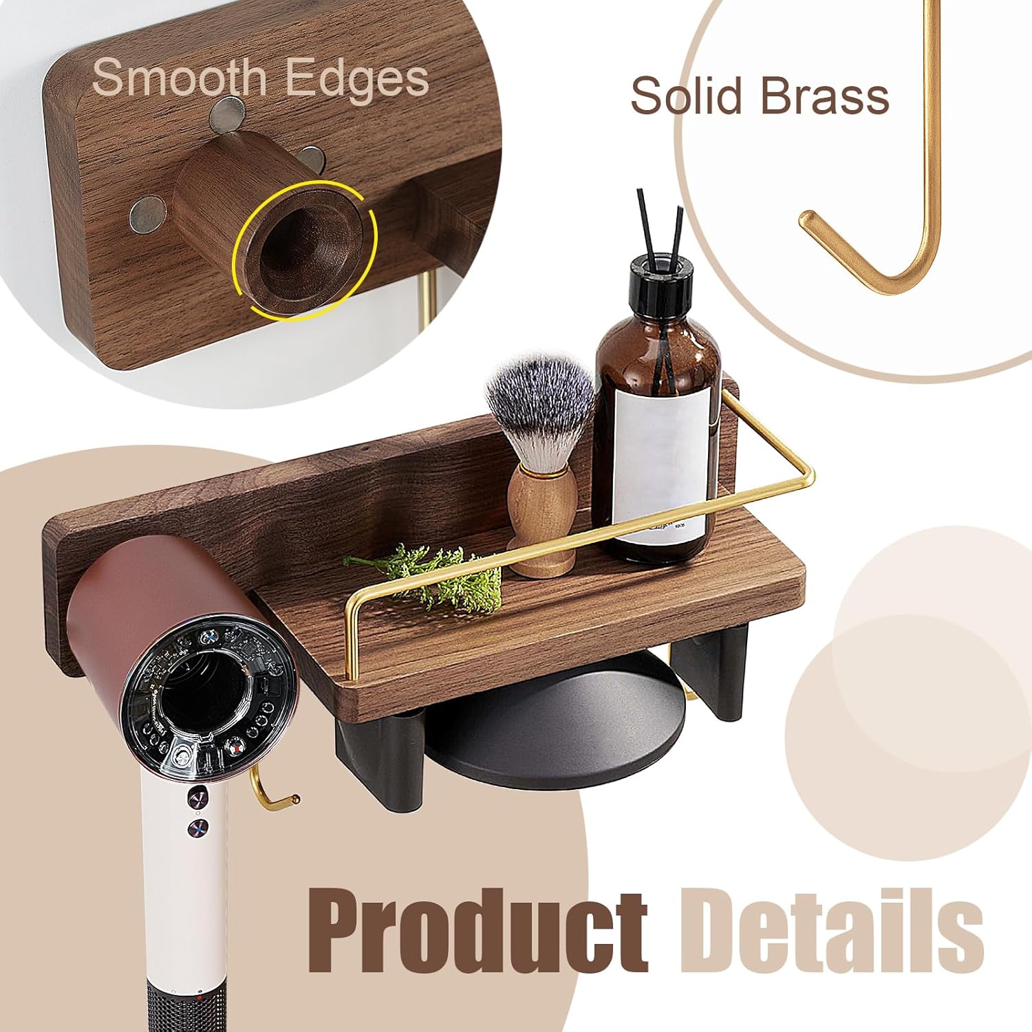 for Dyson Supersonic Hair Dryer Wall Mount Stand Holder, Blow Dryer Accessories and Attachments Organizer Storage Rack, Wood