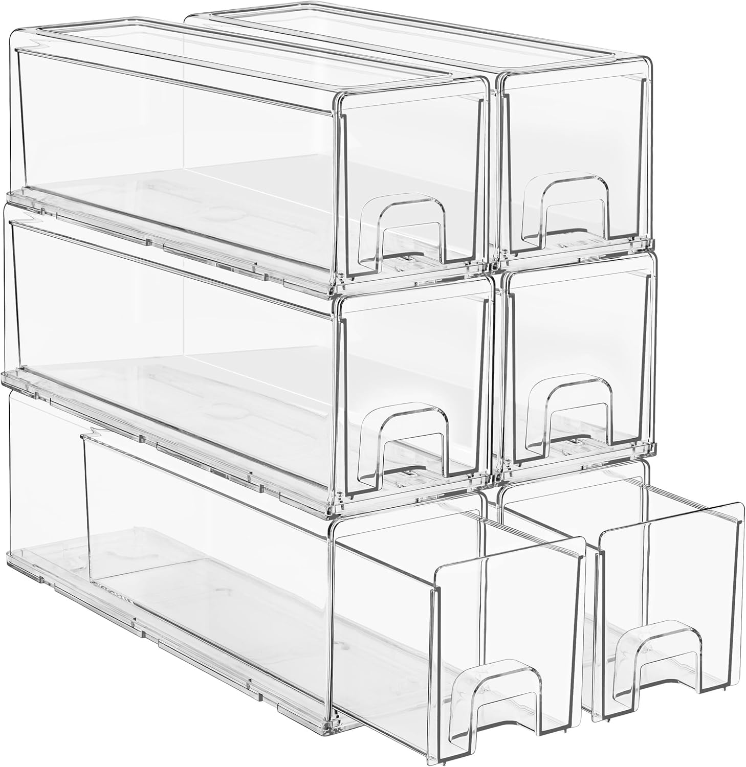 Sorbus Small Wide Clear Stackable Storage Drawers – 2-Pack Plastic Organizer Bins with Handles – Stackable Pull-Out Storage Drawers for Closet, Pantry, Office, Bathroom, Craft, and Toy Organization