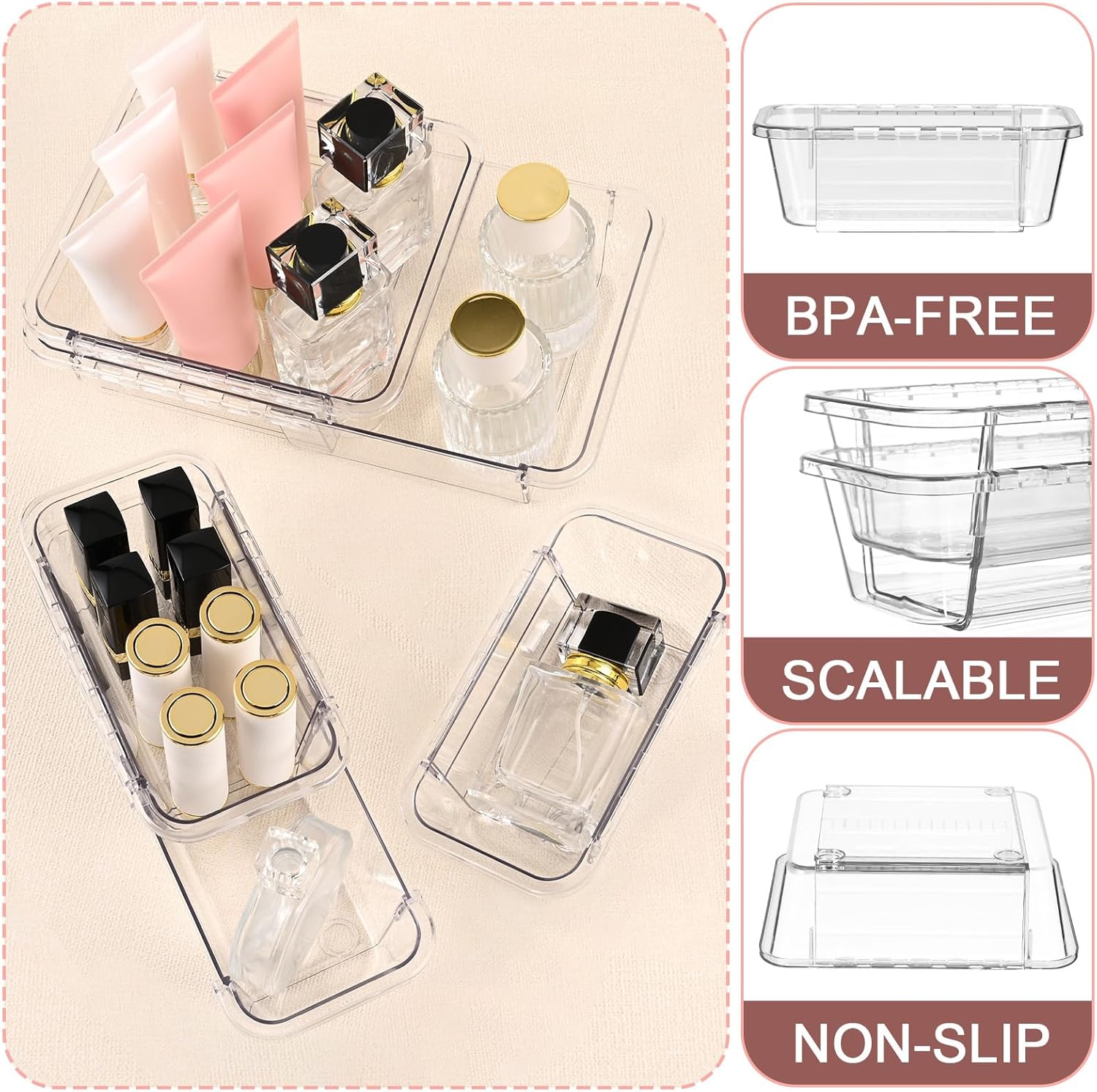 15 Pcs Extendable Clear Drawer Organizer, All Adjustable Vanity Storage Box, 2-Size Desk Drawer Organizer, Acrylic Storage Bins for Makeup, Cosmetic, Bedroom Dressers Tool Organizer for Gadgets